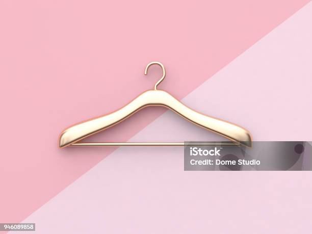 Business Mode Konzept Gold Kleiderbügel Minimal Rosa Hintergrund 3drendering Stockfoto und mehr Bilder von Kleiderbügel