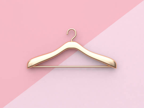 business fashion concept gold cloth hanger minimal pink background 3d rendering business fashion concept gold cloth hanger minimal pink background 3d rendering coathanger stock pictures, royalty-free photos & images