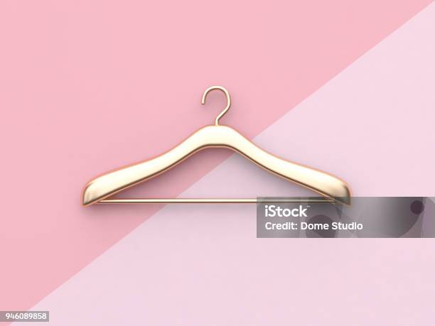 Business Fashion Concept Gold Cloth Hanger Minimal Pink Background 3d Rendering Stock Photo - Download Image Now