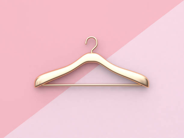 gancho de pano de ouro do conceito de moda negócios renderização 3d mínimo fundo rosa - hanger - fotografias e filmes do acervo