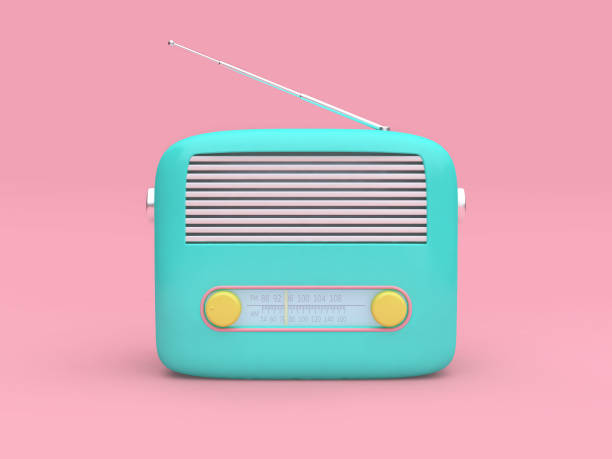 3d rendering green cartoon radio set on minimal pink background technology concept