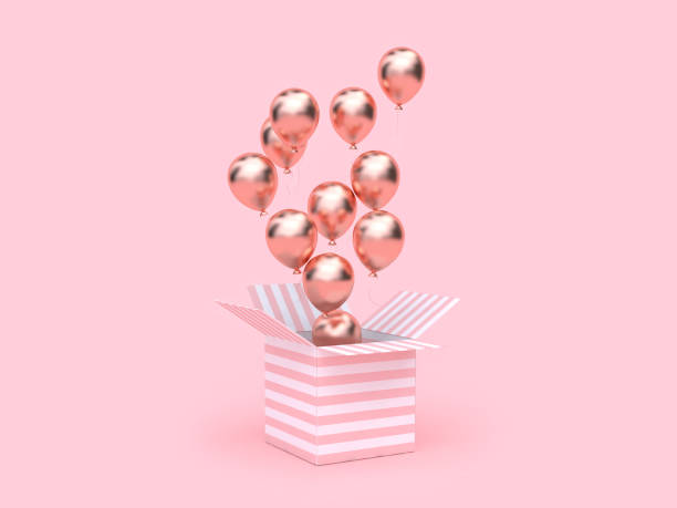 istock pink white gift box open gold metallic balloon group floating 3d rendering 946089954