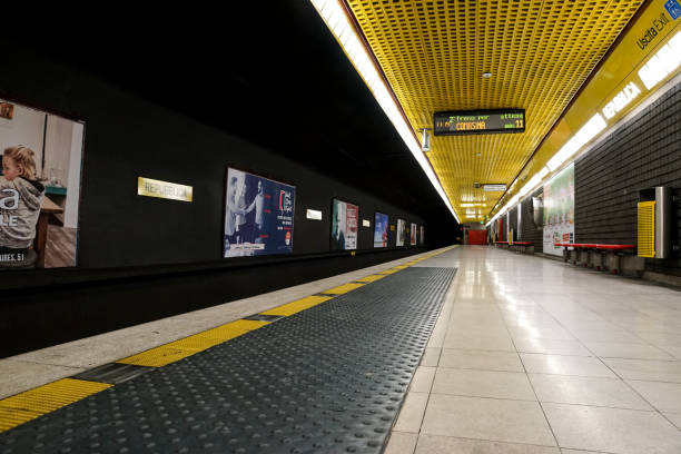 milan, italy - december 28, 2017: underground metro station platform porta romana in milan. - travel passenger milan italy italy imagens e fotografias de stock