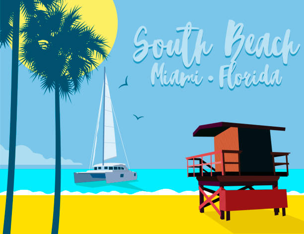 ilustraciones, imágenes clip art, dibujos animados e iconos de stock de south beach de miami - miami beach