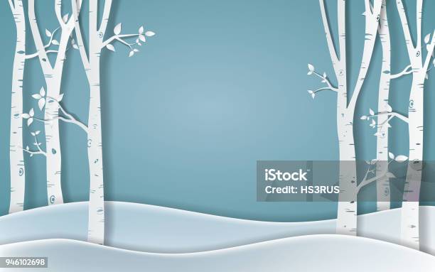 Forest Of Winter Seasonpaper Vector Illustration Stock Illustration - Download Image Now - Winter, Backgrounds, Birch Tree