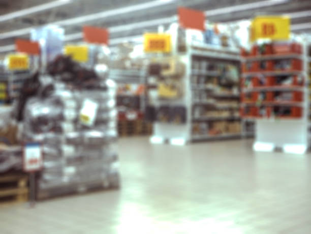istock abstract blurry supermarket store racks, empty, nobody 946102706