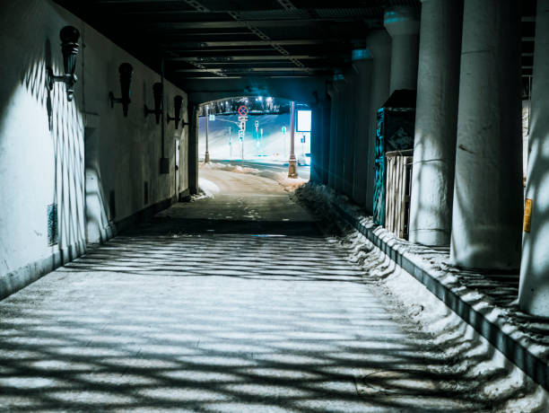 night city walking tunnel straight view
