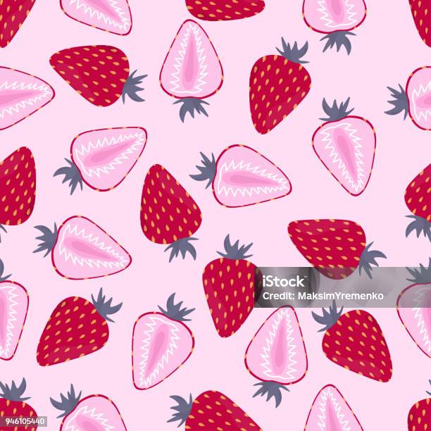 Pattern With Strawberry On Pink Stock Illustration - Download Image Now - Pattern, Strawberry, Backgrounds