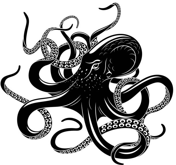 illustrazioni stock, clip art, cartoni animati e icone di tendenza di icona del polpo per il design del tatuaggio dei mostri marini - kraken