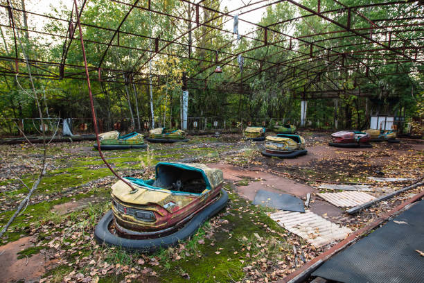 Amusement park in Pripyat. exclusion Zone of Chernobyl ghost city Amusement park in Pripyat. exclusion Zone of Chernobyl ghost city, nuclaer catastrophe 1986 pripyat city stock pictures, royalty-free photos & images