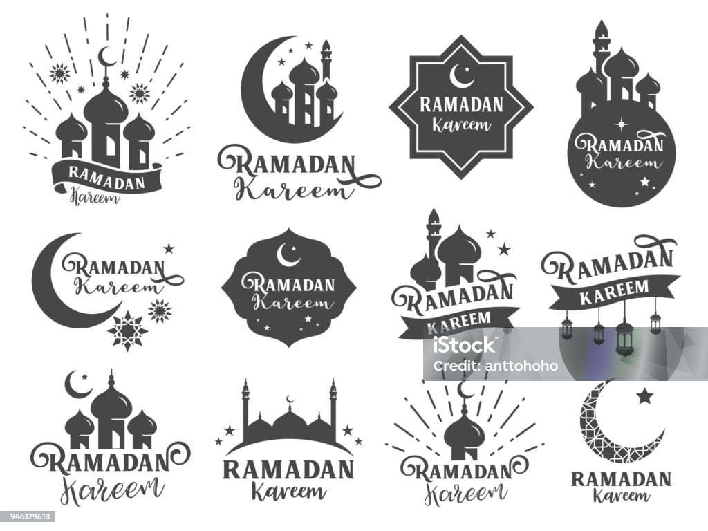 Islamic sticker badge. Included the badges as Ramadan kareem collection, mosque icon, Moon, Star, Muslim celebrate, religion related and more Ramadan stock vector