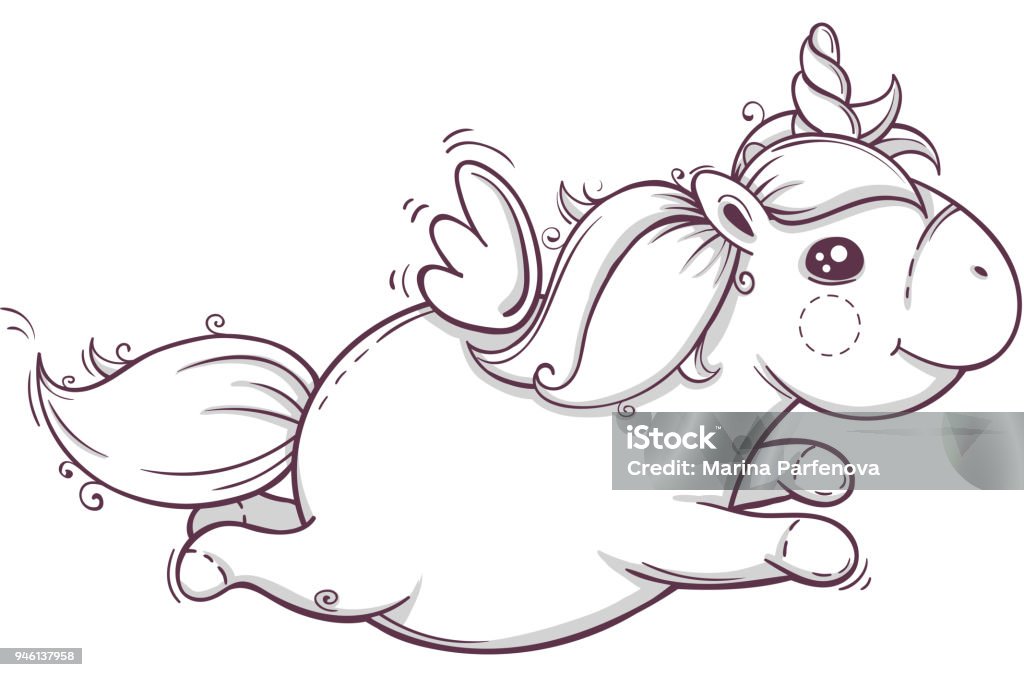 Cute unicorn. Monochrome Cute unicorn. Monochrome sketch hand drawn style, vector illustration Animal Body Part stock vector