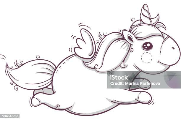 Cute Unicorn Monochrome Stock Illustration - Download Image Now - Animal Body Part, Animal Wing, Beauty