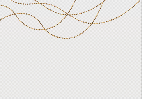 A beautiful chain of Golden color.String beads are realistic insulated. Decorative element of gold bead design.vector illustration