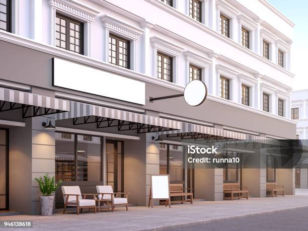 Front Of Classical Style Commercial Building 3d Render Stock Photo - Download Image Now