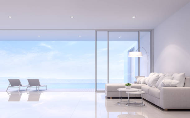 istock Pool villa living room 3d render 946138630