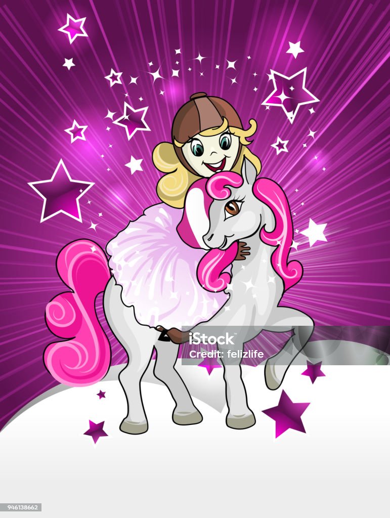 love of the girl and pony. poster design illustration of the girl and pony Pony stock vector