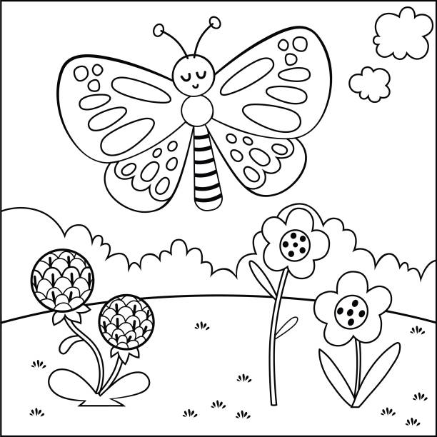 ilustrações, clipart, desenhos animados e ícones de personagem de desenho animado borboleta - fly line art insect drawing