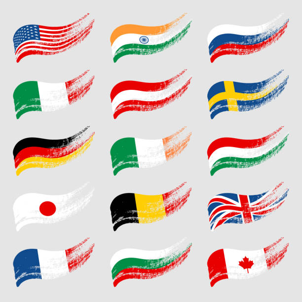 ilustraciones, imágenes clip art, dibujos animados e iconos de stock de dibujado a mano las banderas del mundo en fondo claro. - bandera ilustraciones