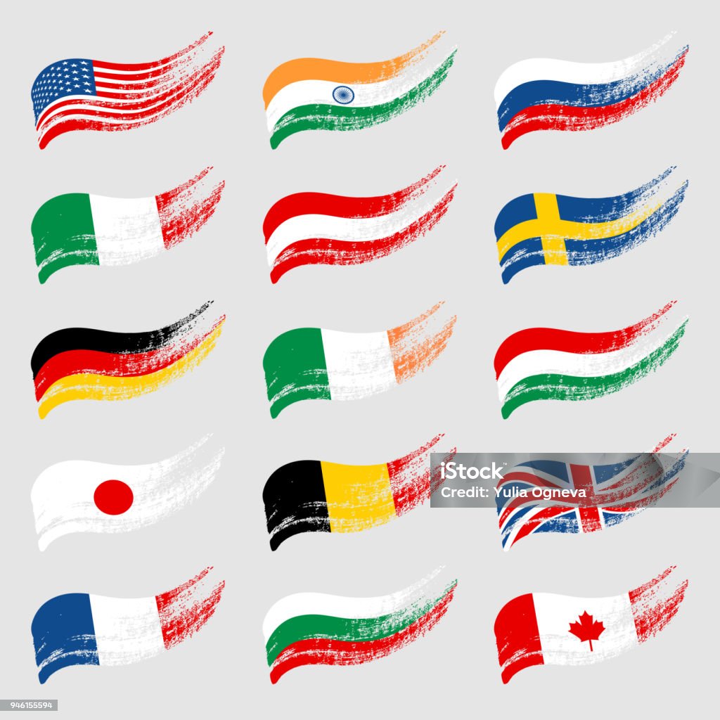 Hand-drawn flags of the world on light background. Images for your design projects: banners, cards, posters, textile. Flag stock vector