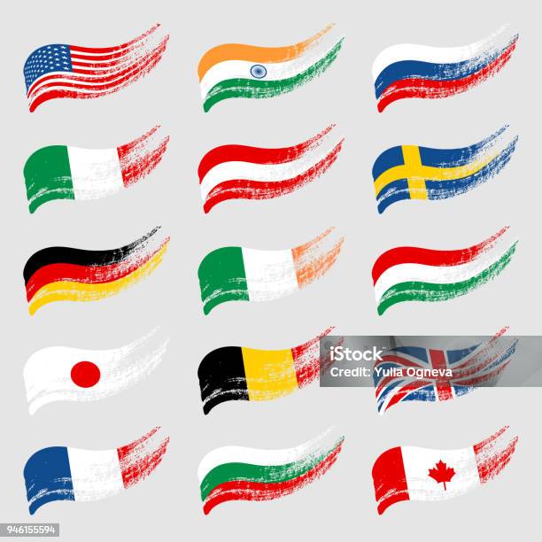 Handdrawn Flags Of The World On Light Background Stock Illustration - Download Image Now - Flag, National Flag, France
