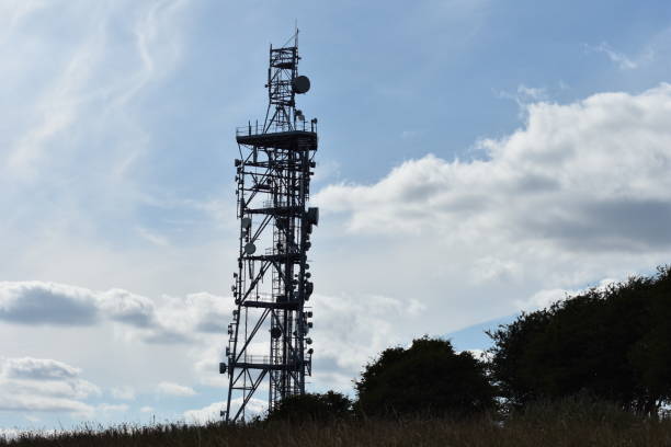 Transmission tower at Butser Hill in Hampshire Microwave transmission mast, located near Petersfield petersfield stock pictures, royalty-free photos & images