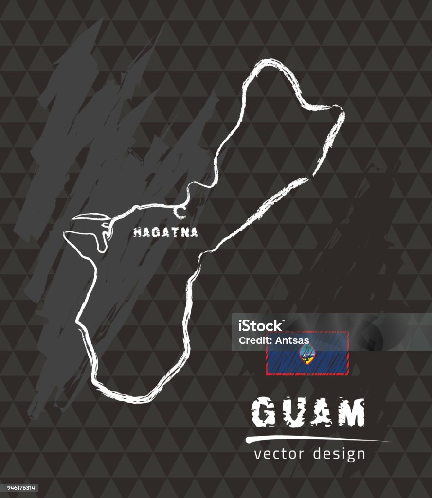 Draw Guam Guam Map Vector Pen Drawing On Black Background Stock Illustration ...