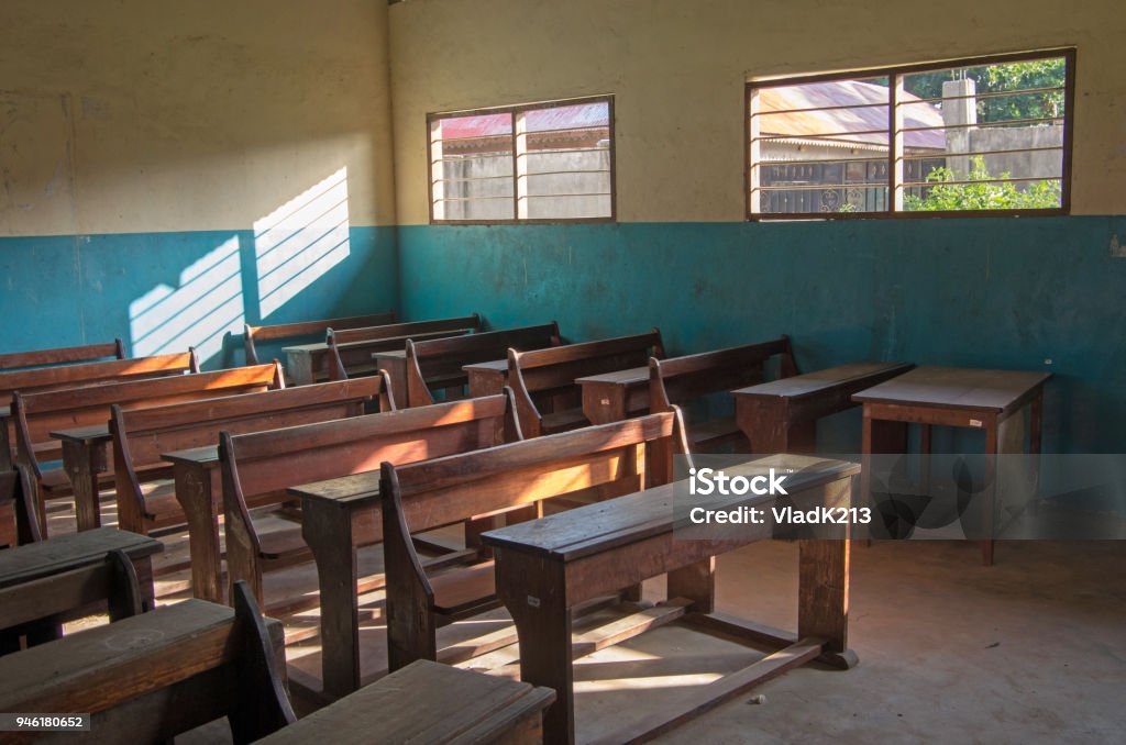 School class in the north of Zanzibar, Tanzania. An ordinary classroom in an African school. An ordinary classroom in an African school. Education Stock Photo