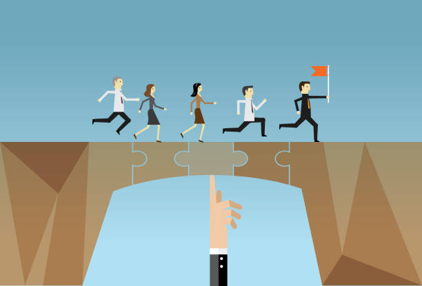 Bridging jigsaw puzzle Leadership, Bridging The Gap, Bridge - Built Structure, Support, A Helping Hand bridge hand stock illustrations