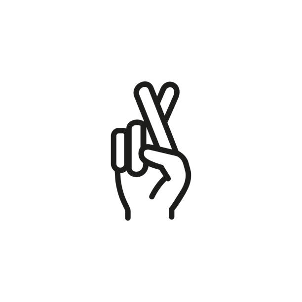 Fingers crossed line icon Fingers crossed line icon. Wish, cheating, hand. Gesturing concept. Can be used for topics like communication, belief, superstition. good luck stock illustrations