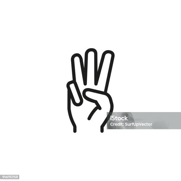 Three Fingers Up Line Icon Stock Illustration - Download Image Now - Three Objects, Finger, Hand