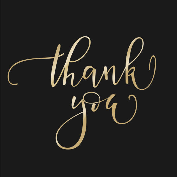 Thank You golden lettering Vector illustration of Thank You golden colored words in lettering on dark background. thank-you-gold-greeting-card stock illustrations