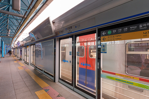 Seoul, South Korea - April 4, 2018 : Seoul subway platform at Sindorim station