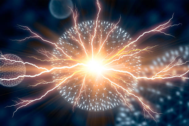 model cg electricity nucleus atom bomba jądrowa eksploduje emitują promieniowanie rentgenowskie pola magnetyczne fizyki jądrowej nauki. - nuclear energy flash zdjęcia i obrazy z banku zdjęć