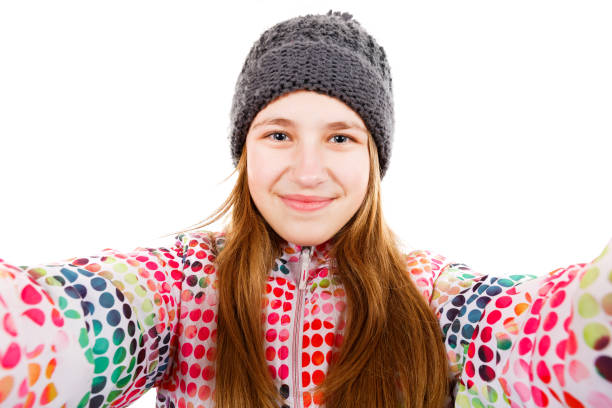 Self portrait photo of cute smiling young girl