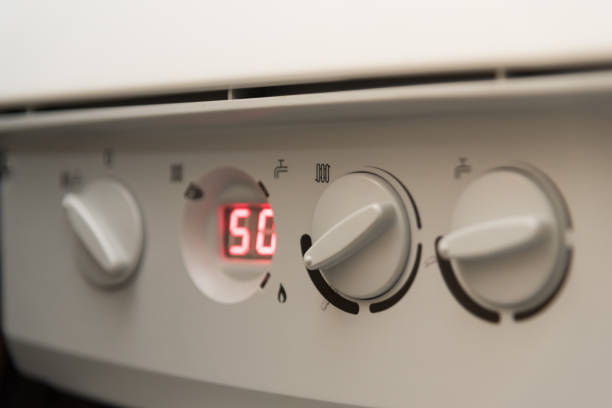 영국 콤 가스 보일 러의 컨트롤 - boiler gas boiler thermostat control panel 뉴스 사진 이미지
