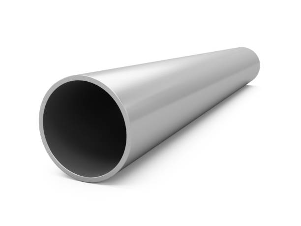 3d rendering metallrohr isoliert auf weiss - shiny pipe metal tube stock-fotos und bilder