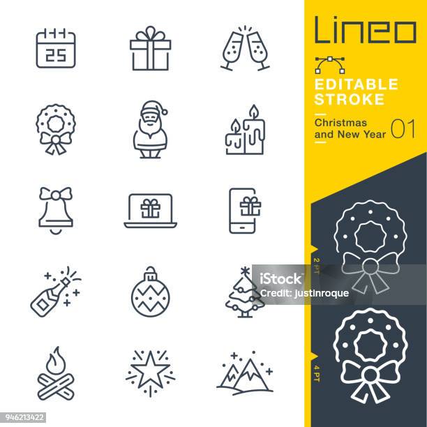 Lineo Editable Stroke Christmas And New Year Line Icons Stock Illustration - Download Image Now