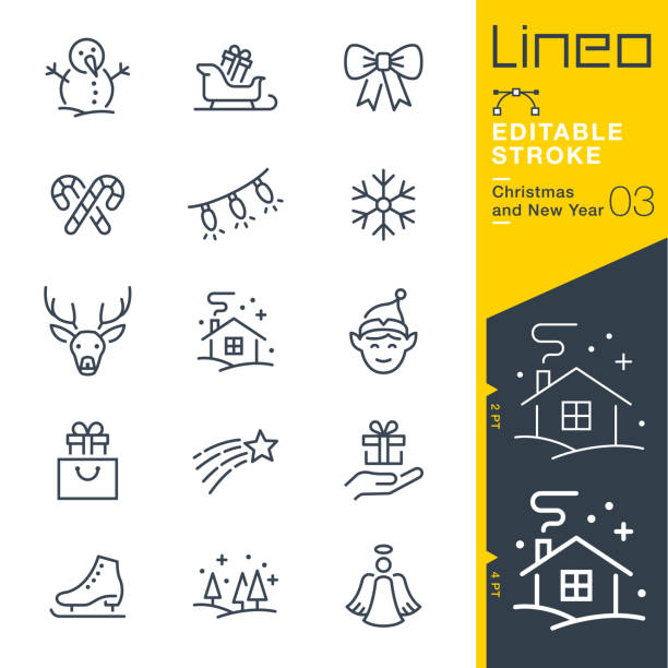Lineo Editable Stroke - Christmas and New Year line icons Vector Icons - Adjust stroke weight - Expand to any size - Change to any colour ice skating stock illustrations