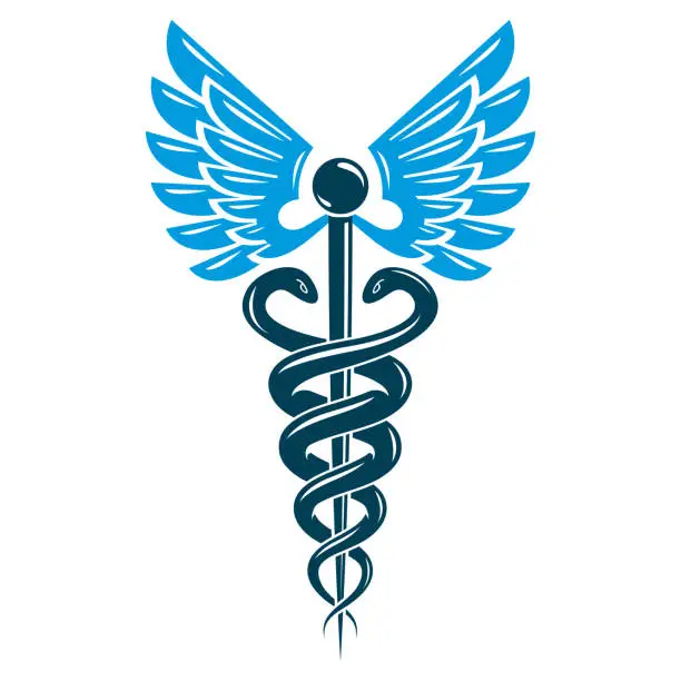 Vector illustration of Caduceus medical symbol, graphic vector emblem created with wings and snakes.