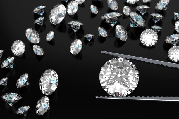istock 3D rendering Luxury diamonds in tweezers  on black background 946219468