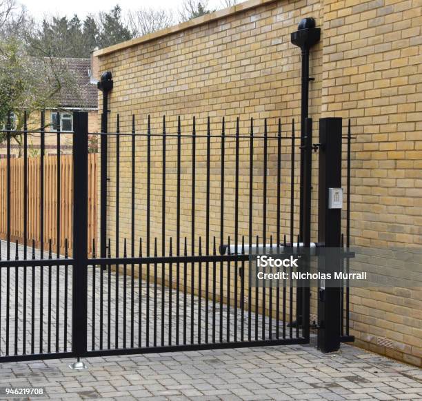 Security Gate With Keypad Lock Stock Photo - Download Image Now - Gate, Driveway, House