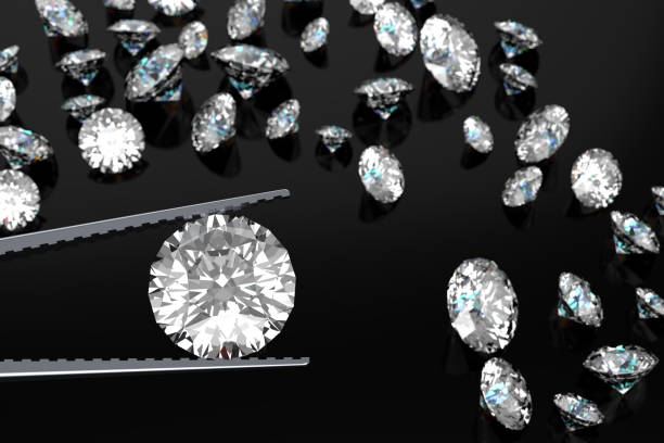 istock 3D rendering Luxury diamonds in tweezers  on black background 946219788