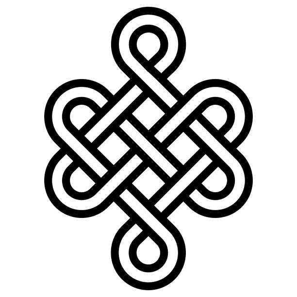 ilustrações de stock, clip art, desenhos animados e ícones de mystical knot of longevity and health, sign  good luck feng shui, vector the infinity knot, health symbol tattoo - celtic culture tied knot decoration pattern