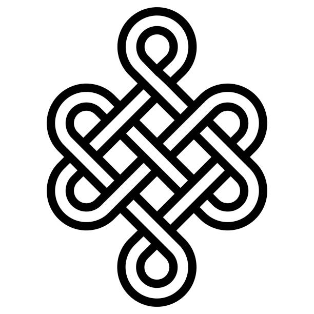 Mystical knot of longevity and health, sign  good luck Feng Shui, vector the infinity knot, health symbol tattoo Mystical knot of longevity and health, a sign of good luck Feng Shui, vector the infinity knot, health symbol tattoo knotted wood stock illustrations