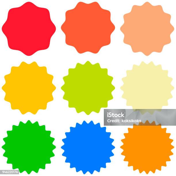 Set Template Sunburst Shapes Badges Vector Starburst Promo Burst For Design Sticker Promo Burst Stock Illustration - Download Image Now