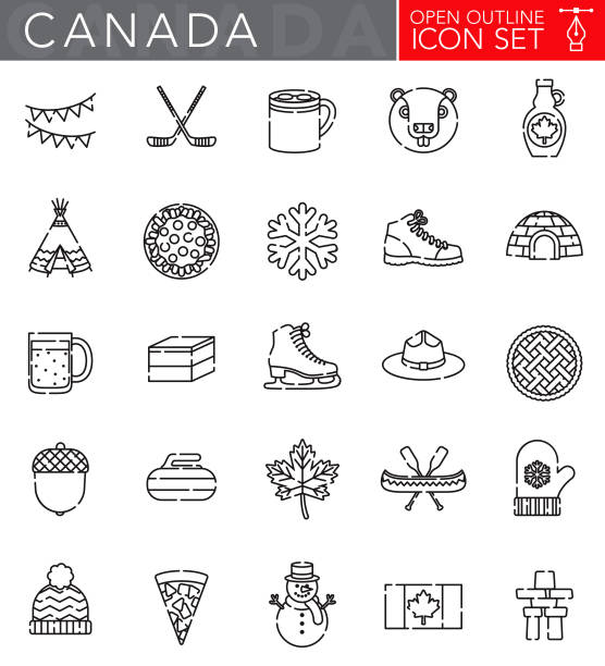 illustrations, cliparts, dessins animés et icônes de canada plan ouvert icon set - canadian icon