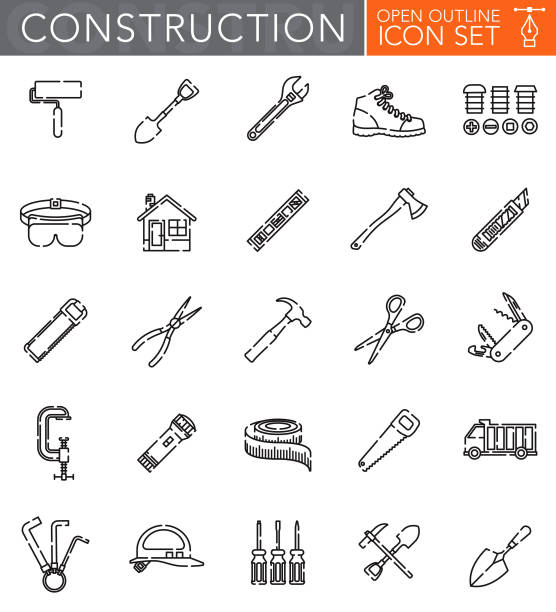 Construction Open Outline Icon Set A group of 25 ‘open outline’ thin line icons. File is built in the CMYK color space for optimal printing. Icons are grouped and easy to isolate. construcion stock illustrations