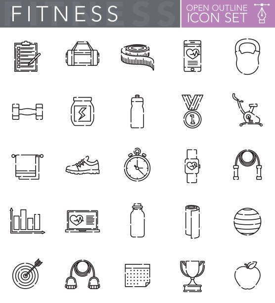 fitness-offene kontur-icon-set - computer icon symbol water bottle icon set stock-grafiken, -clipart, -cartoons und -symbole