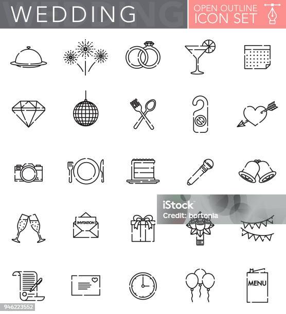 Wedding Open Outline Icon Set Stock Illustration - Download Image Now - Wedding, Icon Symbol, Married